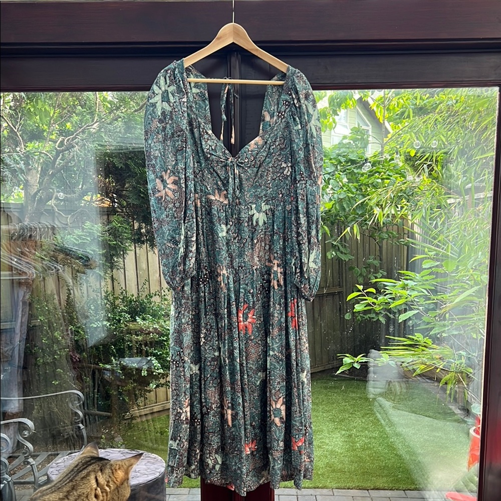Ulla Johnson Blue and Silver Sundress with Bishop Sleeves